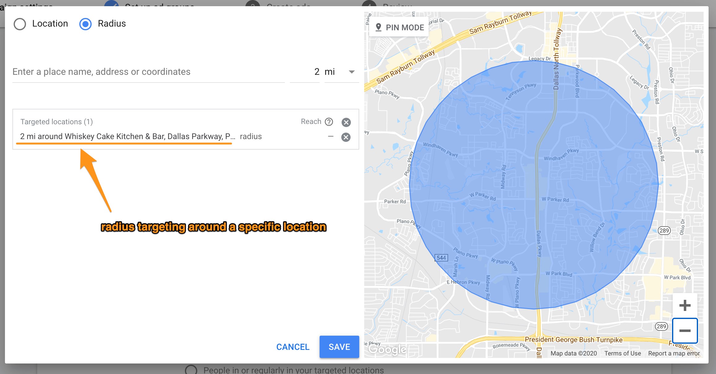 Radius targeting in Google Ads